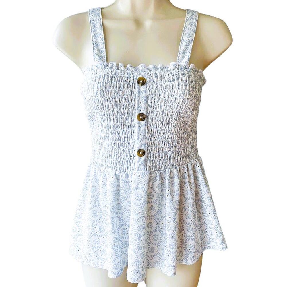 WALLFLOWER Boho Blue & White Eyelet Bohemian Cami Tank Top ~ Women's Size MEDIUM